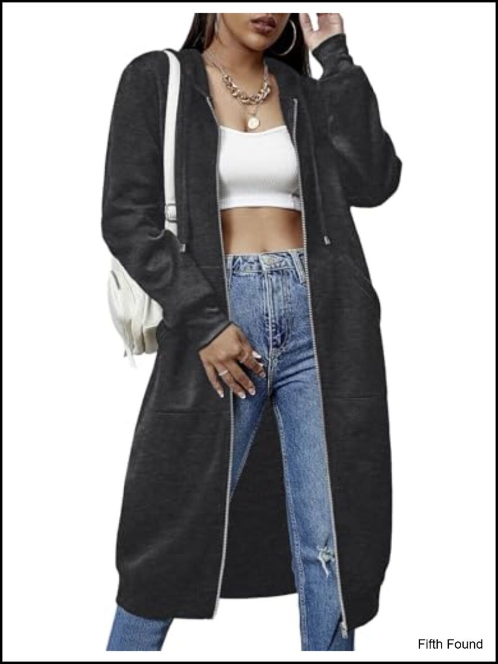 Women's Fleece Zip-Up Hoodie Tunic Sweatshirt Knee Length Long Jacket